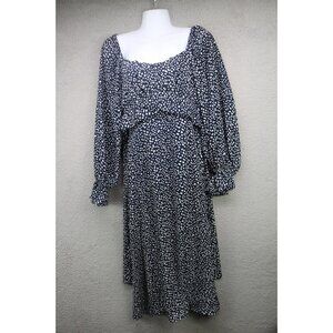 Mi Ami for Francesca's Long Balloon Sleeve Retro Babydoll Midi Dress-Med-Flowy